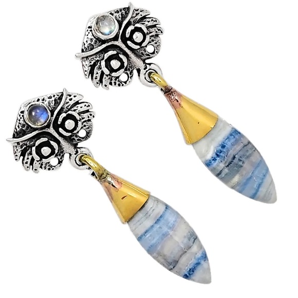 Earth Art hand crafted artisan Jewelry - Owl Rocky mountain butte jasper silver earrings